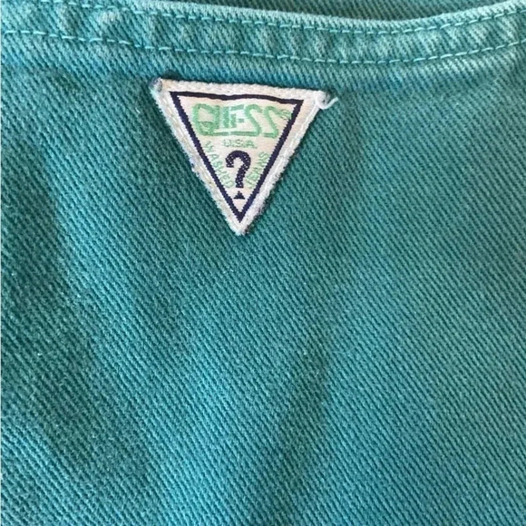 Vintage 90s Guess Shorts Size 16/28 Green Denim Green Triangle Georges Marciano - Picture 7 of 7